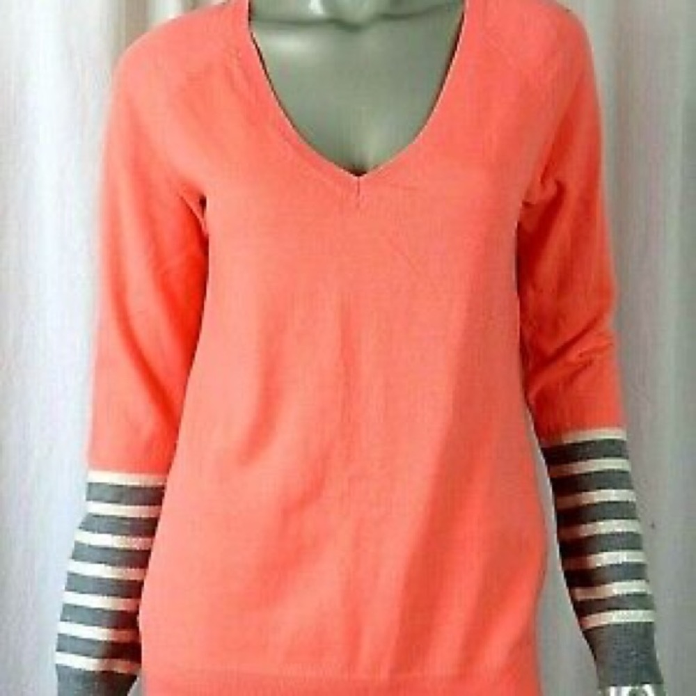 GAP Nylon/Wool/Acrylic Light Neon Orange Striped Cuffs Pullover Sweater